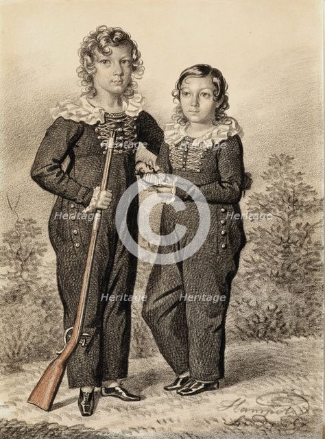 Portrait of Alexander and Alexei Dondukov-Korsakov, End of 1820s-Early 1830s. Creator: Hampeln, Carl, von (1794-after 1880).