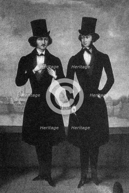 Portrait of Alexander Pushkin and Nikolai Gogol, First quarter of 19th cen.. Artist: Anonymous  