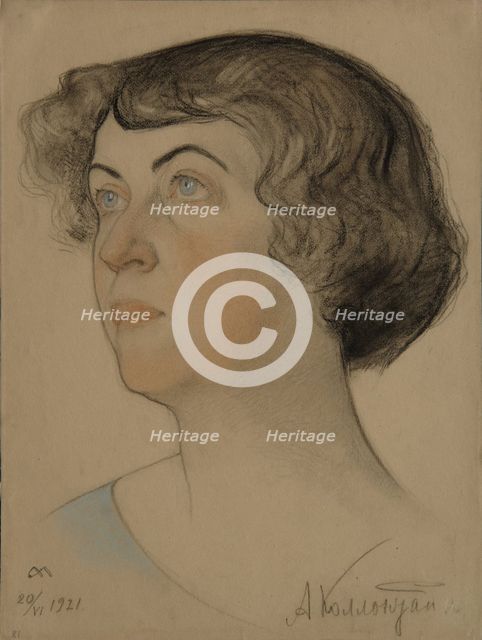 Portrait of Alexandra Mikhailovna Kollontai (1872-1952), 1921. Artist: Andreev, Nikolai Andreevich (1873-1932)
