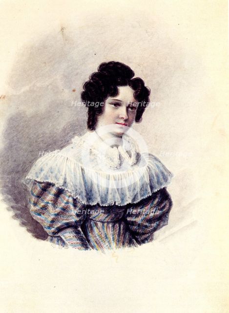 Portrait of Alexandra Ivanovna Davydova (1802-1895), wife of Decembrist Vasily Davydov, 1830-1839. Artist: Bestuzhev, Nikolai Alexandrovich (1791-1855)