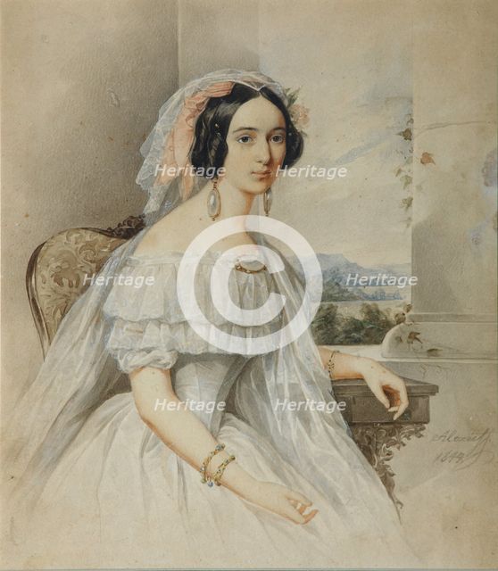 Portrait of Alexandra Smirnova-Rosset (1809-1882), 1844. Artist: Alexeyev, Nikolai Mikhailovich (1813-1880)