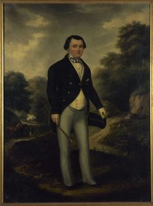 Portrait of Alexandre Perumon (1815-1886), in riding outfit, Bois de Boulogne, c1845. Creator: Unknown