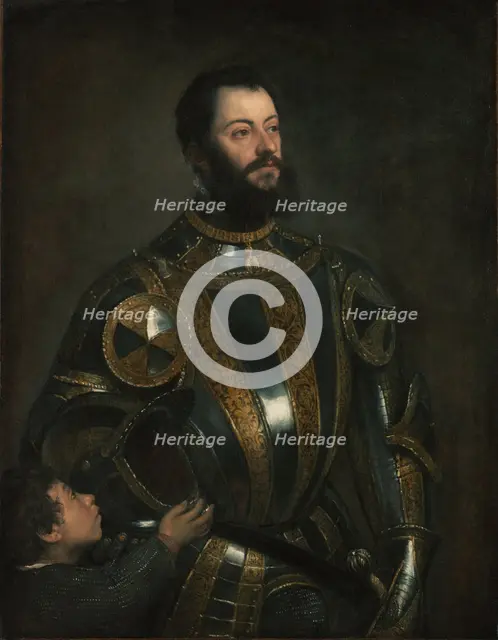 Portrait of Alfonso d'Avalos, Marchese del Vasto, in Armor with a Page, probably Jan-Feb 1533. Creator: Titian.