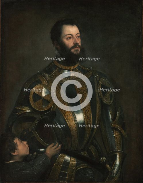 Portrait of Alfonso d'Avalos, Marchese del Vasto, in Armor with a Page, probably Jan-Feb 1533. Creator: Titian.