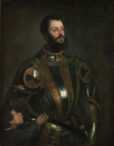 Portrait of Alfonso d'Avalos, Marchese del Vasto, in Armor with a Page, probably Jan-Feb 1533. Creator: Titian