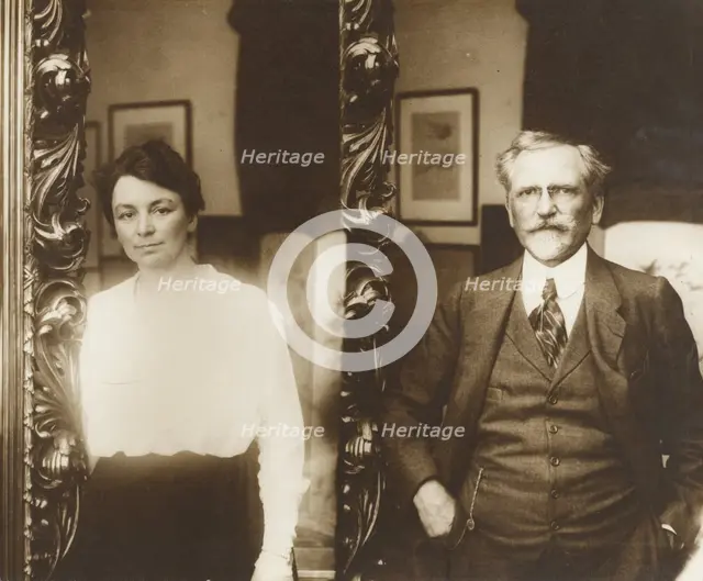Portrait of Alphonse Mucha and His Wife, negative 1920s; print about 1980. Creator: Alphonse Mucha.