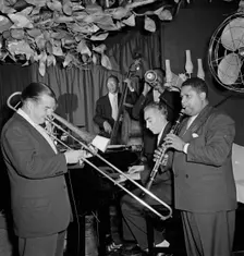 Portrait of Art Hodes, Pops Foster, Cecil (Xavier) Scott, and George Luggi, Ole South, N.Y., 1946. Creator: William Paul Gottlieb