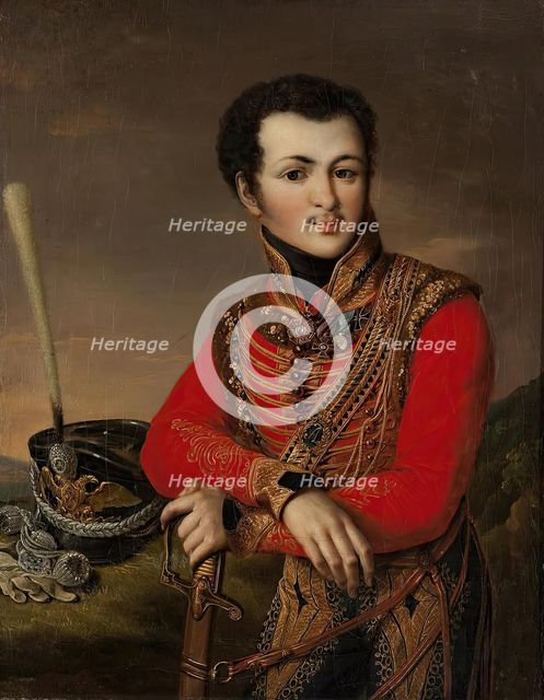 Portrait of Artemy Lazarev (1791-1813), the Poruchik of the Life Guards Hussars Regiment, 1819. Creator: Vasily Tropinin.