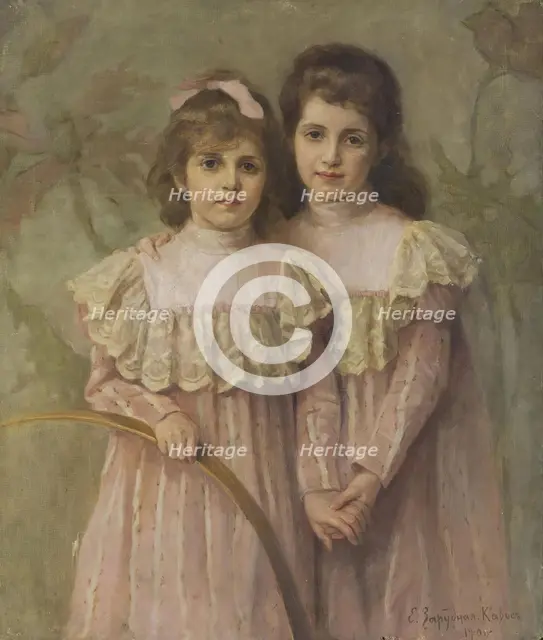 Portrait of Artist's Daughters, 1900. Creator: Yekaterina Zarudnaya-Cavos.