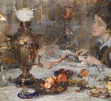 Portrait of Artist's Wife and Daughter, 1925. Creator: Nikolay Feshin