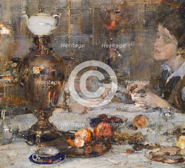 Portrait of Artist's Wife and Daughter, 1925. Creator: Nikolay Feshin.