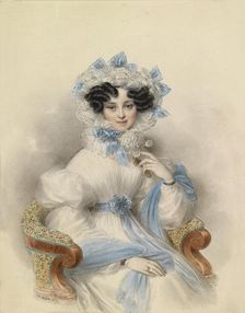 Portrait of Archduchess Henriette of Austria (1797-1829) in white dress with blue bows, 1829. Creator: Ender, Johann Nepomuk (1793-1854)