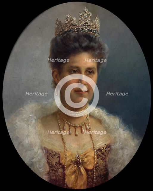Portrait of Archduchess Maria Annunciata of Austria (1843-1871) with pearl jewelry and tiara, c 1910 Creator: Zatzka, Hans (1859-1945).