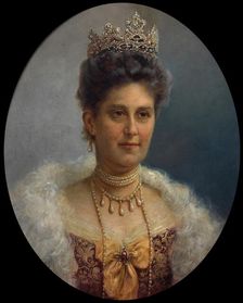 Portrait of Archduchess Maria Annunciata of Austria (1843-1871) with pearl jewelry and tiara, c 1910 Creator: Zatzka, Hans (1859-1945)