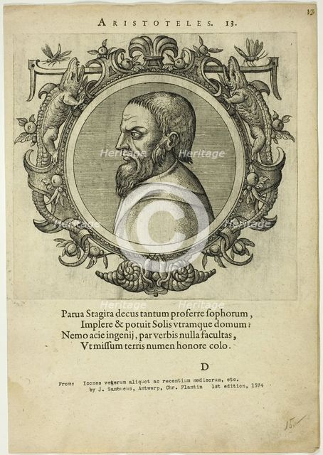 Portrait of Aristoteles, published 1574. Creators: Unknown, Johannes Sambucus.