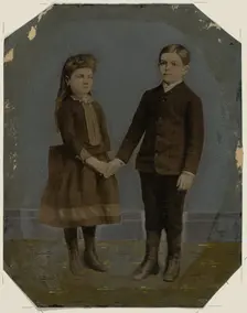 Portrait of boy and girl holding hands, 1860s-1880s. Creator: Unknown
