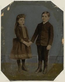 Portrait of boy and girl holding hands, 1860s-1880s. Creator: Unknown