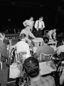 Portrait of Bob Graettinger, Pete Rugolo, and Stan Kenton, Richmond, Va.(?), 1947 or 1948. Creator: William Paul Gottlieb