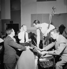 Portrait of Bob Haggart, Morey Feld, and Mack Shopnick, New York, N.Y.(?), ca. July 1947. Creator: William Paul Gottlieb
