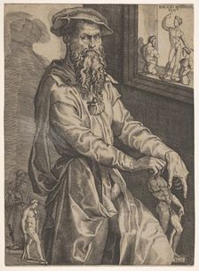 Portrait of Baccio Bandinelli, in three-quarter length next to a window pane contai..., ca. 1540-48. Creator: Niccolo della Casa