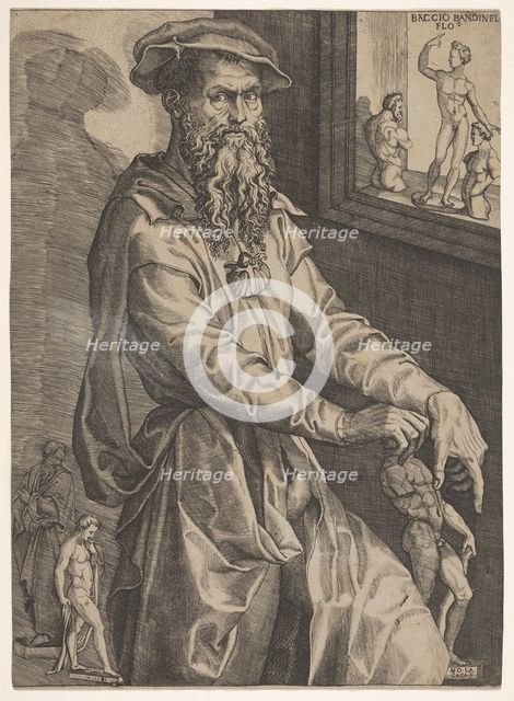 Portrait of Baccio Bandinelli, in three-quarter length next to a window pane contai..., ca. 1540-48. Creator: Niccolo della Casa.