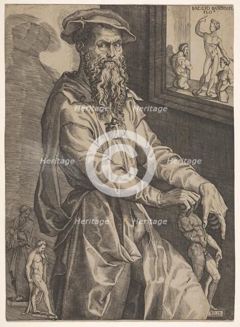 Portrait of Baccio Bandinelli, in three-quarter length next to a window pane contai..., ca. 1540-48. Creator: Niccolo della Casa.