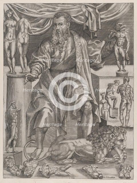Portrait of Baccio Bandinelli with Lion, 1548., 1548. Creator: Anon.