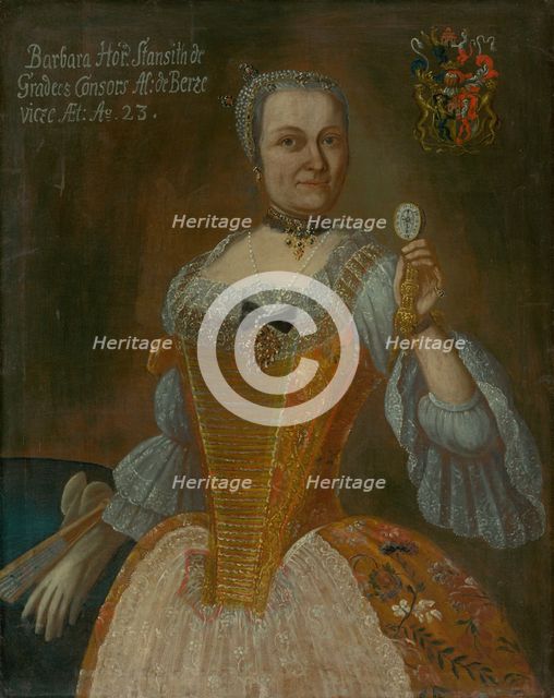 Portrait of Barbora Horváthová-Stancicová holding a watch, aged 23, c1759. Creator: Ján Gottlieb Kramer.