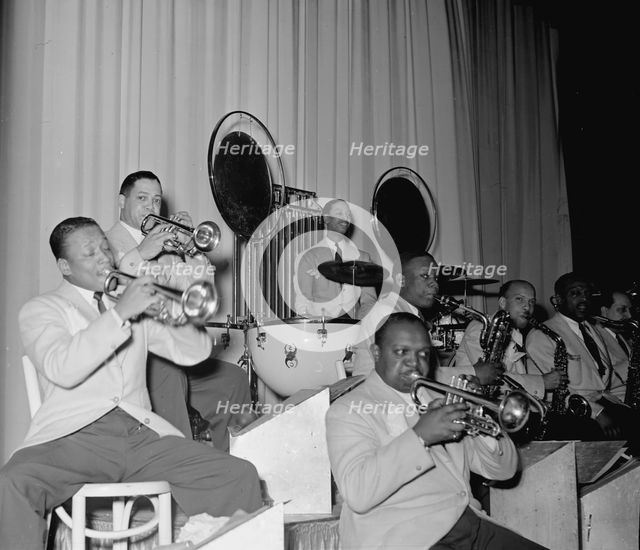 Portrait of Barney Bigard, Ben Webster, Otto..., Howard Theater(?), Washington, D.C., 1938. Creator: William Paul Gottlieb.