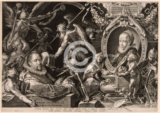 Portrait of Bartolomaeus Spranger with an Allegory of the Death of His Wife, Christina Müller,1600. Creator: Aegidius Sadeler II.