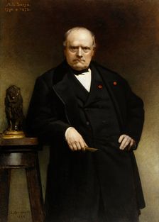 Portrait of Barye with a Wax Model of "Seated Lion", 1885. Creator: Leon Joseph Florentin Bonnat