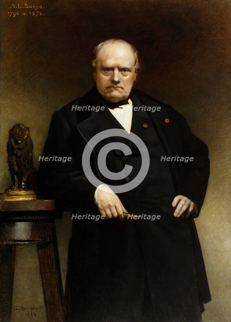 Portrait of Barye with a Wax Model of "Seated Lion", 1885. Creator: Leon Joseph Florentin Bonnat.