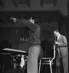 Portrait of Benny Goodman, Leonard Bernstein, and Max Hollander, Carnegie Hall, New York, 1946. Creator: William Paul Gottlieb
