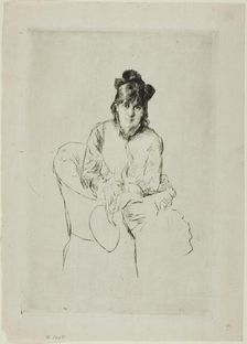 Portrait of Berthe Morisot, c. 1876. Creator: Marcellin Desboutin