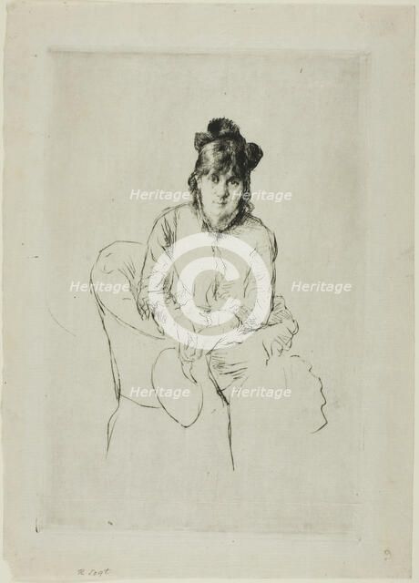 Portrait of Berthe Morisot, c. 1876. Creator: Marcellin Desboutin.