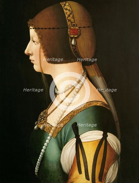 Portrait of Bianca Maria Sforza (1472-1510), the second wife of Maximilian I, Holy Roman Emperor, 14 Artist: De Predis, Giovanni Ambrogio (1455-1509)