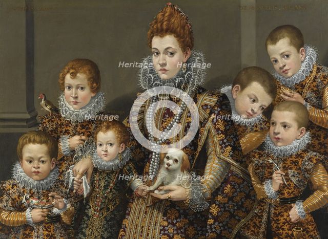 Portrait of Bianca degli Utili Maselli with her six children.