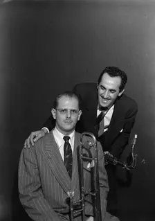 Portrait of Bill Harris and Charlie Ventura, William P. Gottlieb's home..., N.Y., 1947. Creator: William Paul Gottlieb