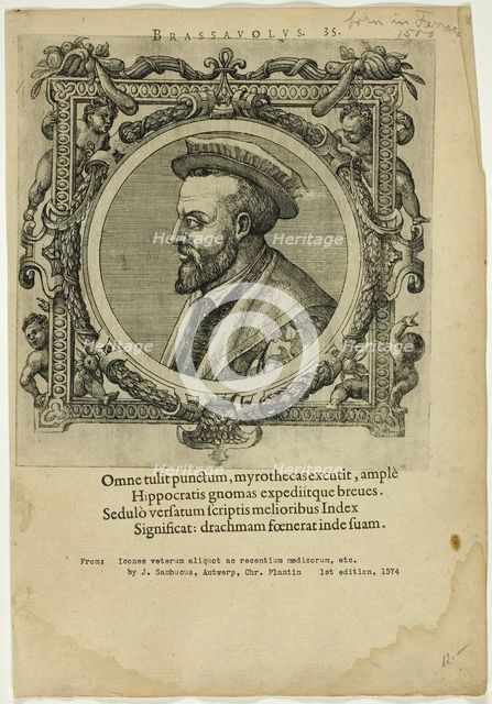 Portrait of Brassauolus, published 1574. Creators: Unknown, Johannes Sambucus.