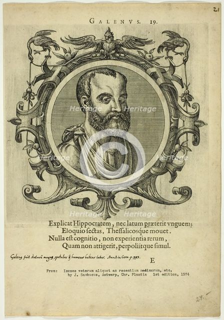 Portrait of Galenus, published 1574. Creators: Unknown, Johannes Sambucus.