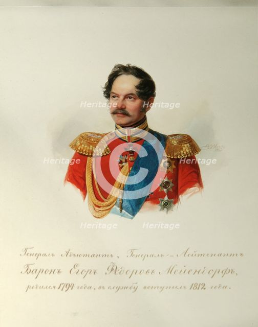 Portrait of General Yegor Fyodorovich Meiendorf (1794-1879) (From the Album of the Imperial Horse Guards), 1846-1849. Artist: Hau (Gau), Vladimir Ivanovich (1816-1895)
