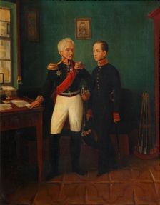 Portrait of General Fyodor Grigoryevich (Friedrich August) Goldgeuer (1771-1848) with Son Mikhail, c Artist: Anonymous