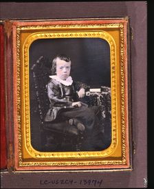 Portrait of George Burtis Lee, seated with arm resting on table with tablecloth, Dec.18, 1855. Creator: T H Newcomer
