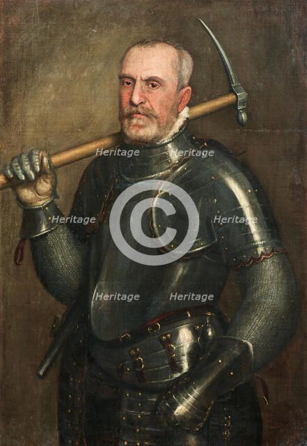 Portrait of Giulio Savorgnan (1510-1595) with Pickaxe, c. 1565. Creator: Brusasorzi, Domenico (1516-1567).