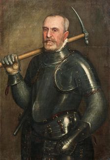 Portrait of Giulio Savorgnan (1510-1595) with Pickaxe, c. 1565. Creator: Brusasorzi, Domenico (1516-1567)