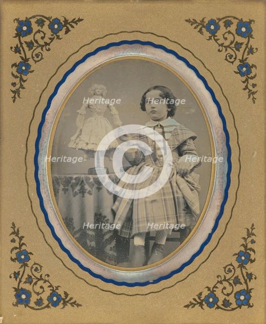 Portrait of girl with doll, about 1850. Creator: Unknown.