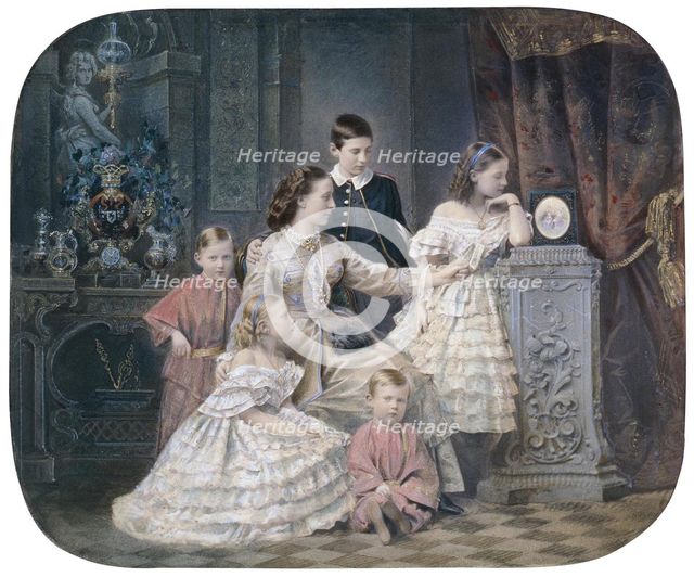 Portrait of Grand Duchess Alexandra Iosifovna of Saxe-Altenburg (1830-1911) with children.