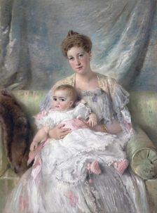 Portrait of Grand Duchess Maria Georgievna with Her Daughter Nina, 1901. Creator: Konstantin Makovsky