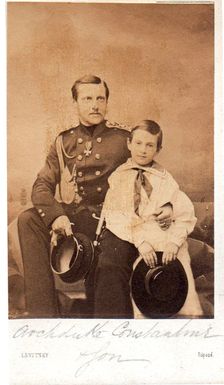 Portrait of Grand Duke Constantin Nikolaevich of Russia (1827-1892) with son Nicholas Constantinovich (1850–1918), c. 1858