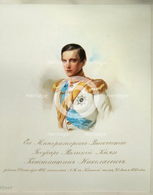 Portrait of Grand Duke Konstantin Nikolaevich of Russia (1827-1892) (From the Album of the Imperial Horse Guards), 1846-1849. Artist: Hau (Gau), Vladimir Ivanovich (1816-1895)